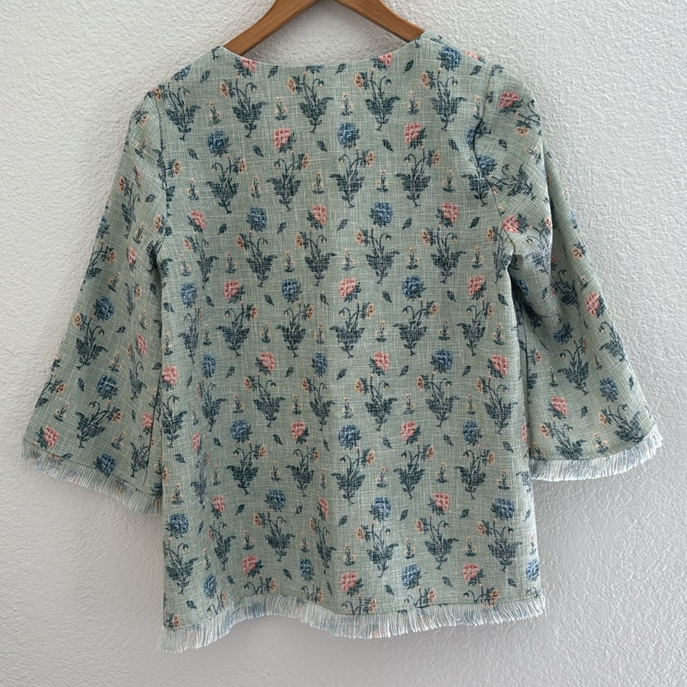 Tuckernuck Light Blue Floral Tweed Fringed Blouse - Picture 7 of 8